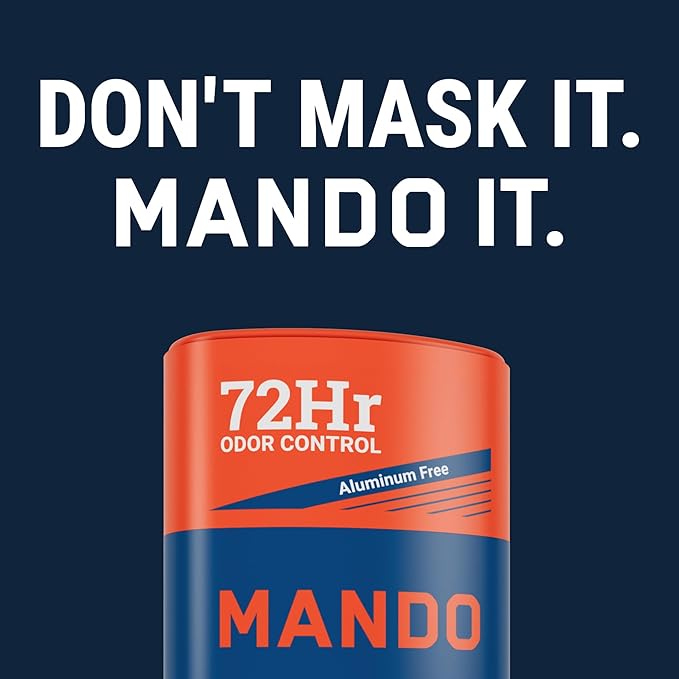 Mando Whole Body Deodorant 3 Piece System - 2.6 oz Smooth Solid Stick, 5.0 oz 4in1 Acidified Cleansing Bar, & 15 ct Deodorant Wipes - Aluminum & Baking Soda Free Odor Control - 3 pc Bundle (Pro Sport)