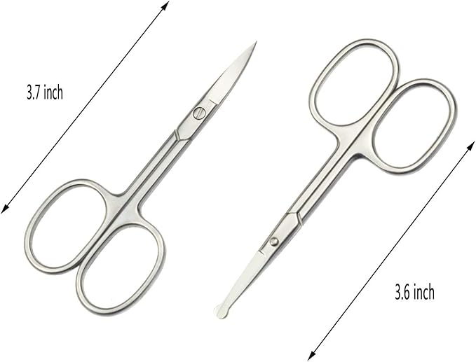Eyebrow and Nose Hair Scissors, 3.7” Stainless Steel Professional Facial Nose Hair Trimmer Scissors for Women and Lace Wigs 2 Pieces