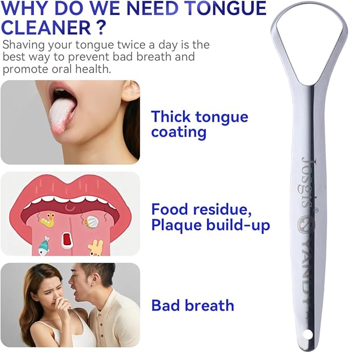 Stainless Steel Tongue Cleaner Scraper, 2-Pack - Dual-Head Design for Gentle Tongue Cleaning, Hygienic Metal Tongue Brush for Fresh Breath and Oral Care
