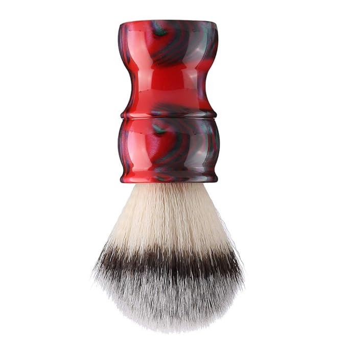 Professional Manual Beard Shaving Brush, Men Mustache Brush with Dense Nylon Hair, Barber Brush for Softening Beard and Creating Rich Lather, Portable Travel Shaving Brush for Salo (red color)