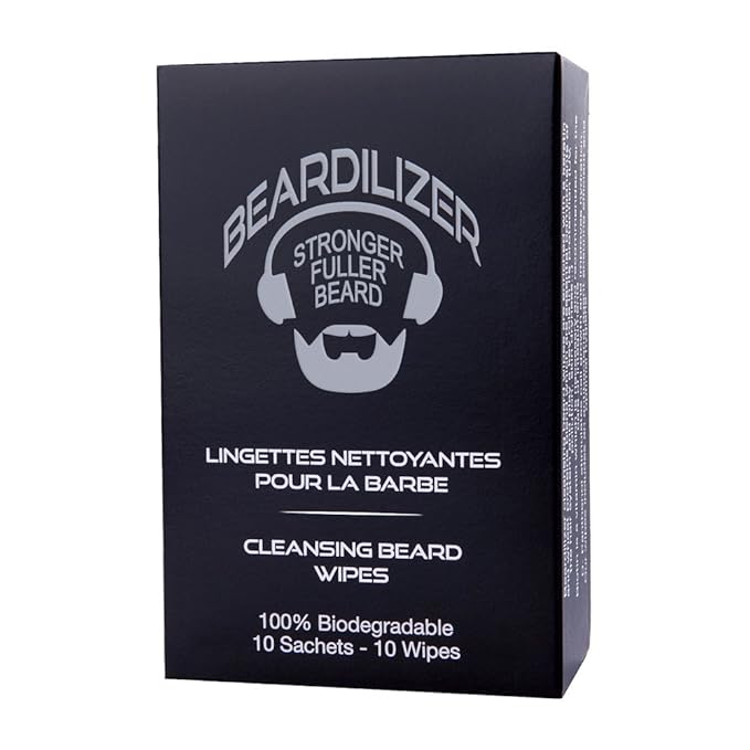 Beard Wipes for Men – Refreshing & Clean Beard Care – Anti-Odor, Moisturizing, & Travel-Friendly – Natural Ingredients for Soft, Healthy Beards – 10 Wipes