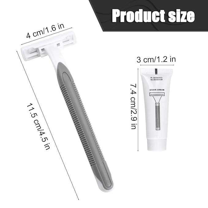 Disposable Razors in Bulk Pack of 30,Gray Bulk Razors Disposable Individually Wrapped Twin Blade Disposable Shaving Razors with Shaving Cream and Clear Cap Set for Homeless,Hotel,Charity,Travel
