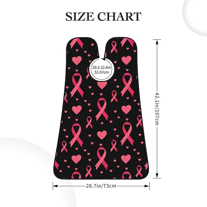 Waterproof Grooming Apron, Non-Stick Beard Bib with Suction Cups, for Breast Cancer Awareness Ribbons Love Heart Black