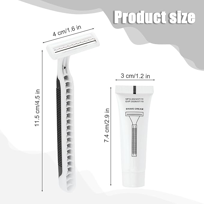 Disposable Razors in Bulk Pack of 120,Black Disposable Shaving Razors Individual Wrapped Twin Blade Bulk Disposable Razors with Clear Cap and 10gShaving Cream for Homeless,Hotel,Travel,Charity,Shelter