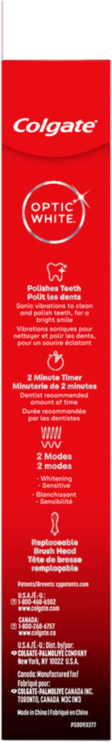 Colgate Optic White Pro-Series Whitening Battery Operated Electric Toothbrush with Timer, Soft, Black