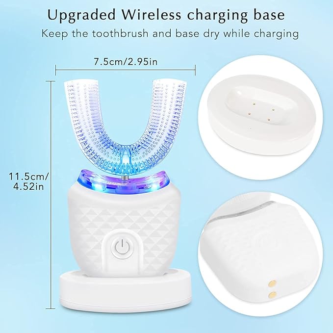 Ultrasonic Electric Toothbrush, U Shaped Automatic Toothbrush for Adults 360° Whole Mouth Toothbrush Whitening IPX7 Waterproof