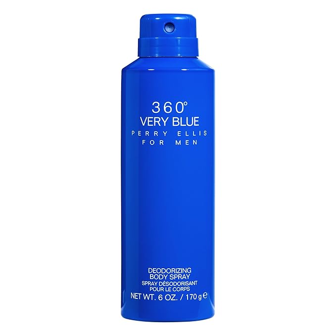 Perry Ellis 360° Very Blue Body Spray for Men - Body Spray Cologne, EDT, All Over Men's & Boys Mist with Notes of Citrus, Bergamot & Amber Fragrance - 6 oz