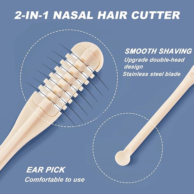 10 Pcs 2-in-1 Nasal Hair Cutter, Double Sided Nose Hair Knife, Nostril Hair Remover Tool, Portable Manual 360° Rotating Nose Hair Trimmer with Ear Picker for Women Men