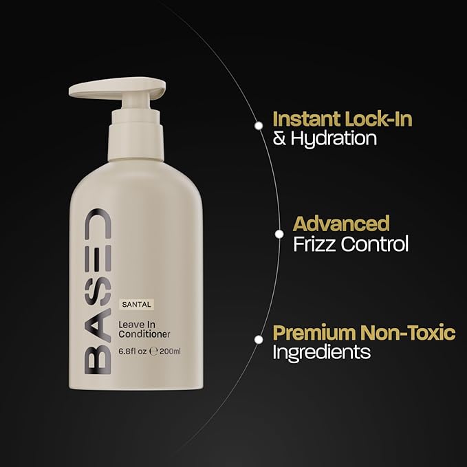 BASED Leave-In Conditioner, Instant Frizz Control, Hydrates & Nourishes Hair, Premium Leave-In Conditioner for Men, Healthy Frizz-Free Hair in Minutes (6.8 Fl Oz Pack of 1)