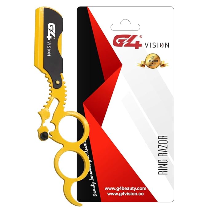G4 Vision Universal Replaceable Half Blade Straight Razor with 100 blades, Professional Double Ring Barber Single Edge Shave Razor (Yellow)