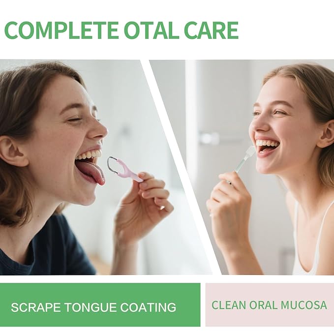 Effective Tongue Scraper and Oral Mucosal Cleaner Kit for Adults - Ergonomic Tongue Cleaner Promotes Fresher Breath, Mild Solution Oral Mucosal Cleaner package, Personal Care Essential (Pink)