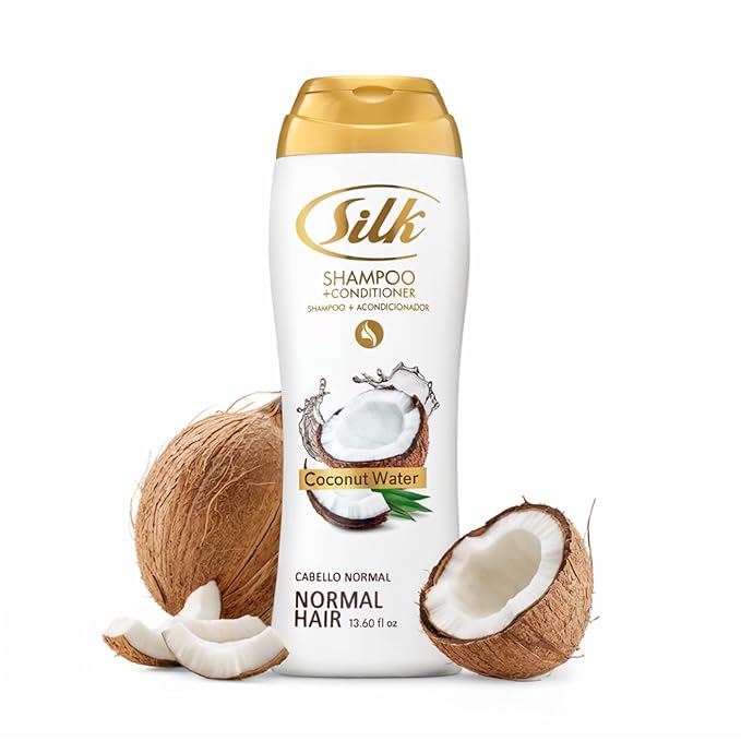 SILK 2 in 1 Shampoo and Conditioner for Normal Hair – Moisturizing Wash with Coconut Oil – Anti-Frizz, Detangling & Smoothing for Men & Women – Coconut Water Scent, 13.6 fl oz