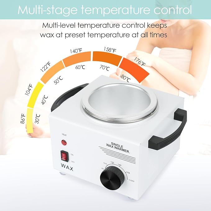 Single Wax Warmer Professional Electric wax Heater for Hair Removal- Wax Pot with 50pcs Sticks Heat up Quickly & Fahrenheit Dial, Paraffin Facial Skin Body SPA Salon Equipment