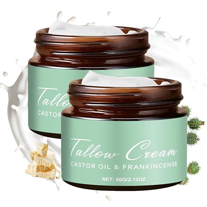 Grass-fed Tallow with Frankincense Oil & Castor oil,Tallow Moisturizer for Skin, Tallow and Manuka Honey Balm for Face & Body (2PCS)