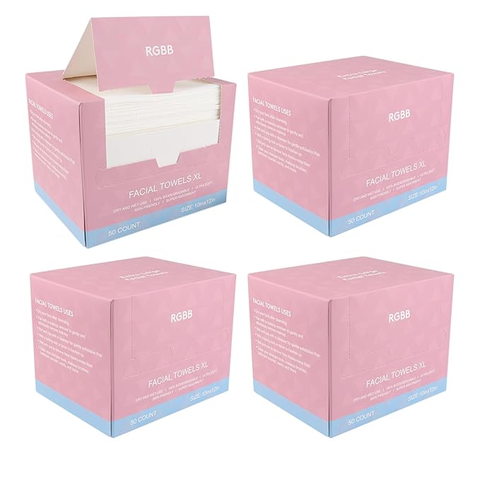 RGBB Clean Face Towels 10"×12", Disposable, Ultra-Absorbent, Hypoallergenic & Soft Makeup Remover Dry Wipes, Pamper Your Face, Hygienic Towelettes, for All Skin Types（200 Count）