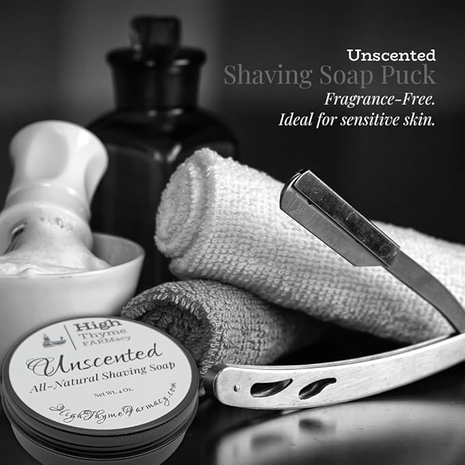 Unscented Shaving Soap Puck – 4 oz Fragrance-Free Wet Shave Soap with Bentonite Clay – 3” Hard Shave Soap in Metal Tin