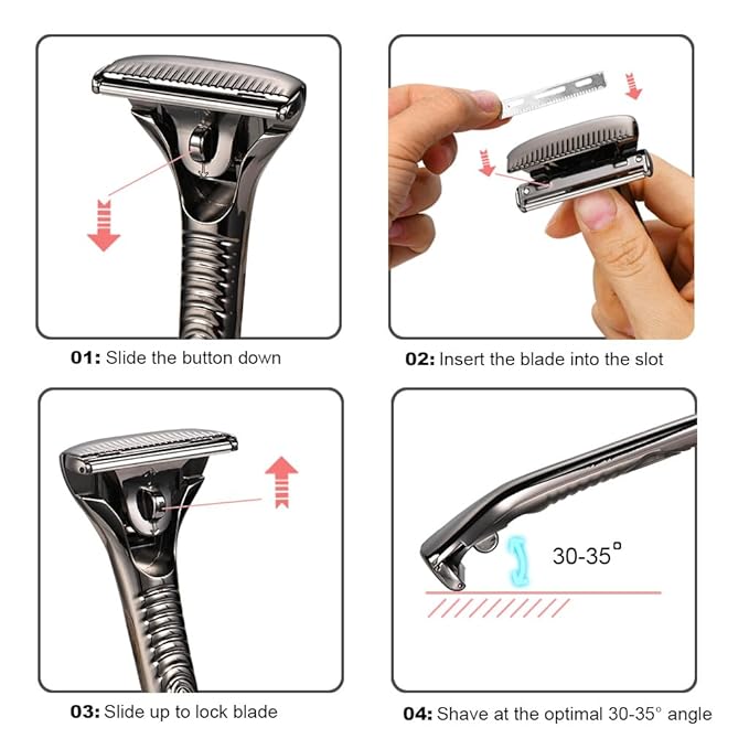 Magnetic Single Blade Razors for Men & Women,Reusable Safety Razor with 360° Rotating Track + 20 Single Edge Razor Blades + Waterproof Silicone Case - Bronze