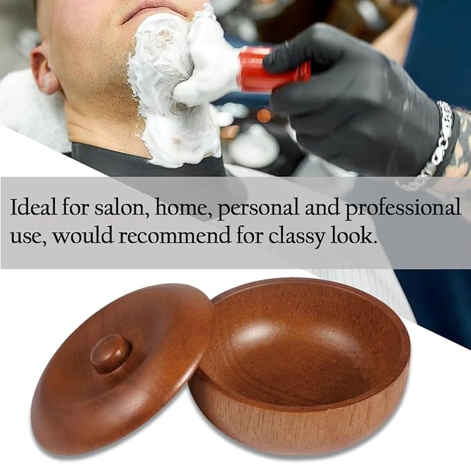 Wooden Shaving Bowl with Lid, Shaving Soap & Cream Bowl for Men Classic Style Easy to Lather Fits Wet Shaving (5#)