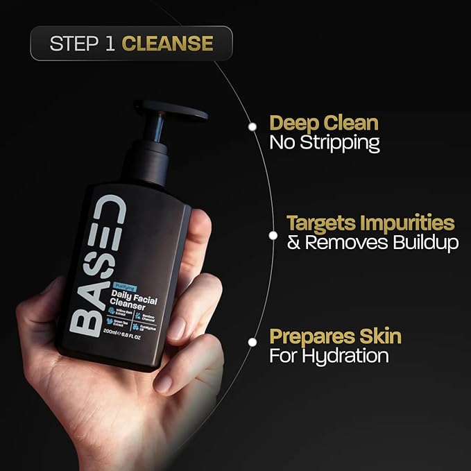 BASED Daily Facial Cleanser for Men - Deep Cleaning Formula with Bamboo Charcoal & Willow Bark - Removes Buildup Without Stripping - Clear Skin (6.8 Fl Oz Pack of 1)
