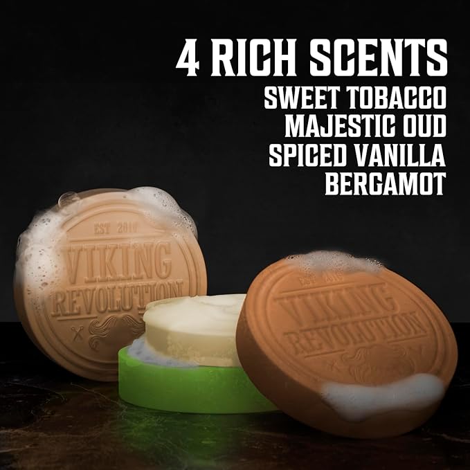 Viking Revolution Shaving Soap for Men 4 Pack Variety Vanilla, Bergamot, Tobacco, Oud (2.5 Oz each) and Shaving Soap 4 Pack Variety Sandalwood, Clary Sage, Cedar, Bay Rum (2.5 Oz each) - Wet Shave