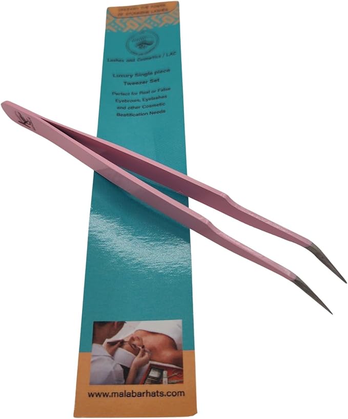 Pink Curved Professional Tweezer Great For Eyebrow, Eyelash, Facial, Ear, Nose & Ingrown Hair Remover Treatment. Make Perfect Eyebrow Shapes (Pink)