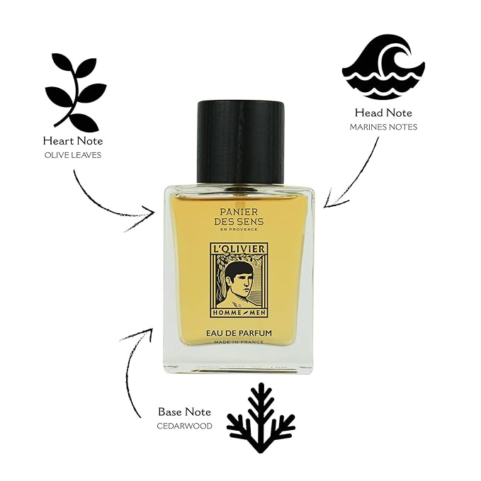 Panier des Sens L’Olivier Eau de Parfum for Men - Fresh Mediterranean Olive Wood, Cedar & Citrus Fragrance - Long-Lasting Natural Scent - 1.7 fl oz Spray