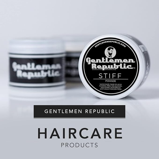 Gentlemen Republic Stiff Pomade for Men - Lightweight Water Based Pomade for High Hold & Shine, Premium Mens Hair Styling Products with No Beeswax - Suitable for Thick Hair, 4oz