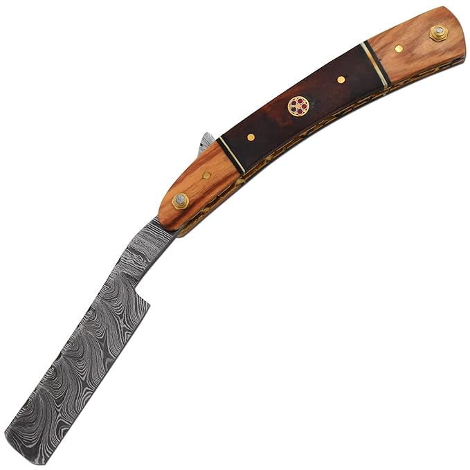 Straight Razor | Sharp High Hardness Real Damascus Steel Cutthroat Edge-Blade | Barber Razor (325)