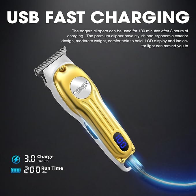 DSP Beard Trimmer for Men, Cordless Hair Clipper Shavers, Facial Hair Trimmer for Beard & Mustache Trimming, Professional Haircut Kit for Men Rechargeable LED Display (Gold)