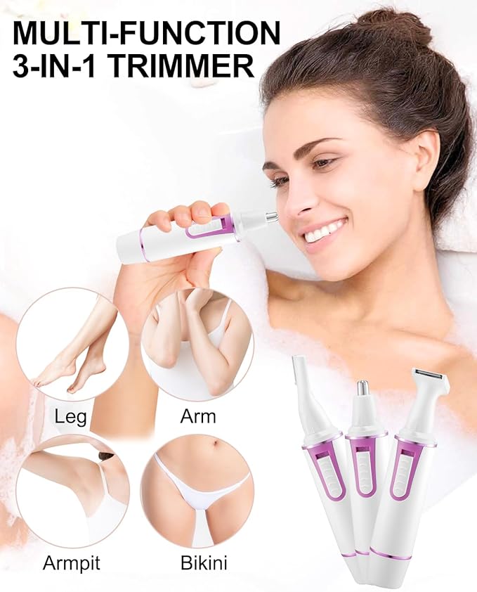 AREYZIN Ear and Nose Hair Trimmer for Men and Women Professional USB Rechargeable Kit IPX7 Waterproof Dual Edge Blades (White)