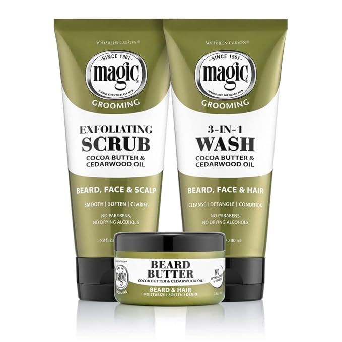 SoftSheen-Carson Magic Men's Grooming Conditioning Beard Butter With Cocoa Butter and Cedarwood Oil, Moisturizes, Softens and Define With No Drying Alcohol, 3.5 ounces