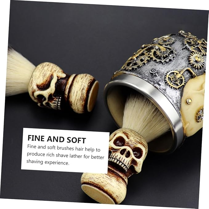 1Pc Skull Pattern Badger Hair Beard Brush for Men Portable Shaving Brush with Durable Handle Stylish Grooming Tool for Softening Beard and Easy Travel
