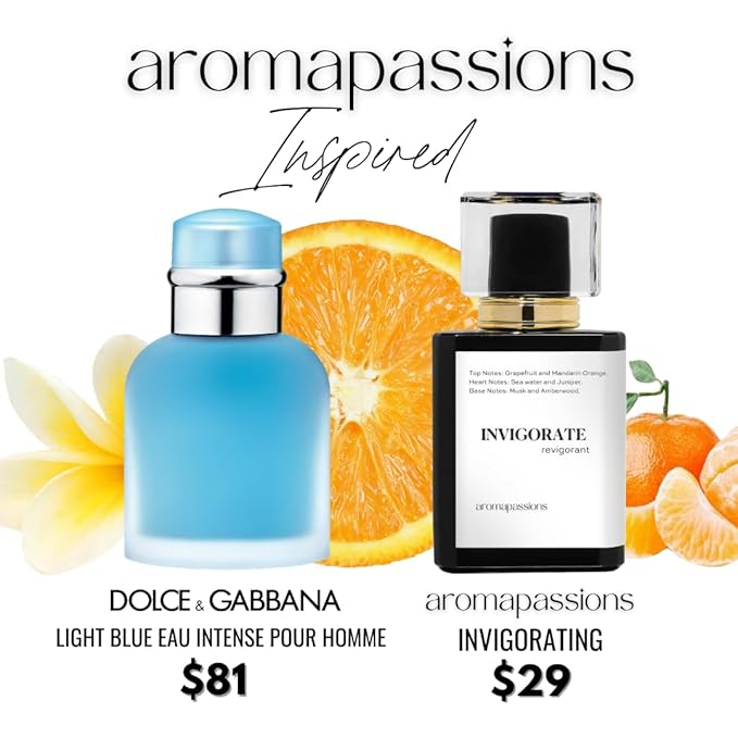 INVIGORATE | Inspired by D.G LIGHT BLUE EAU INTENSE POUR HOMME | Perfume for Men | Extrait De Parfum | Long Lasting Dupe Clone Essential Oils Fragrance | Perfume De Hombre | (50 ml / 1.7 Fl Oz)