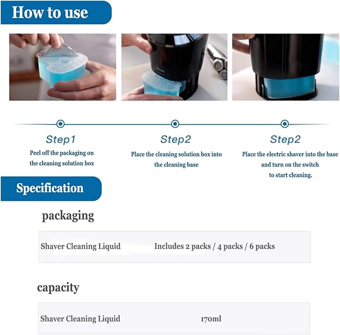 170ml JC301 JC302 Shaver Cleaning Liquid - Compatible with Philips S5000/S7000/S9000 Series - Fits Shavers with Cleaning System, Shaver Cleaning Fluid Refill for Electric Shavers(2pcs)