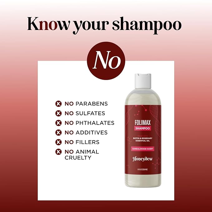 Folimax Biotin Shampoo for Thinning Hair - Volumizing Biotin Shampoo for Men & Women's Fine and Thin Hair with Zinc & Rosemary Oil - Color Safe Vegan Sulfate Silicone & Paraben Free (Sandalwood Scent)