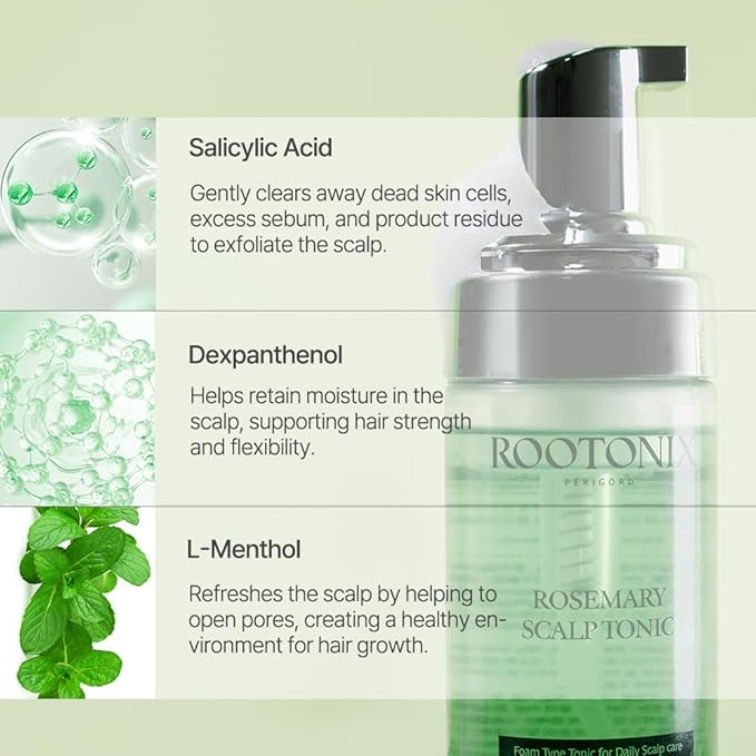 ROOTONIX Rosemary Scalp Tonic for Thinning Hair, Leave-In Treatment, K-Beauty Hair Growth Foam with Biotin, Caffeine (3.38oz /100 ml)