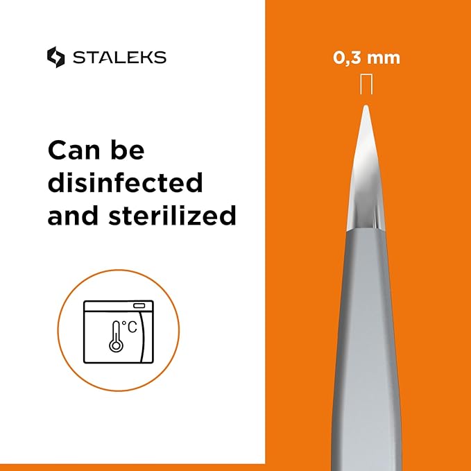 Staleks Pro EXPERT 10 Eyebrow Tweezers Type 5 – Pointed Tips – Stainless Steel – For Ingrown Hair and Spot Eyebrow Correction