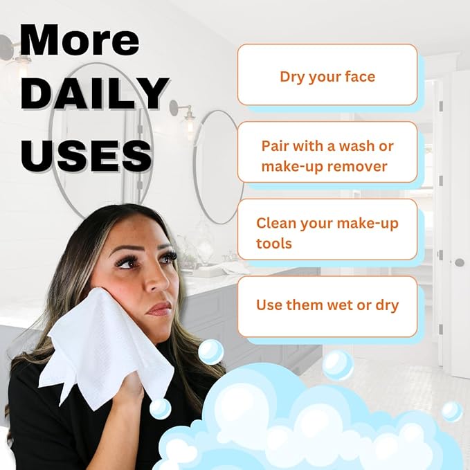 150 Pack Large Disposable Face Towels, Facial Wipes, Super Soft and Thick Shaving Face Towels XL, Daily Makeup Remover Tissues, Dry Clean Cloths for Sensitive Skin, 10"×12"