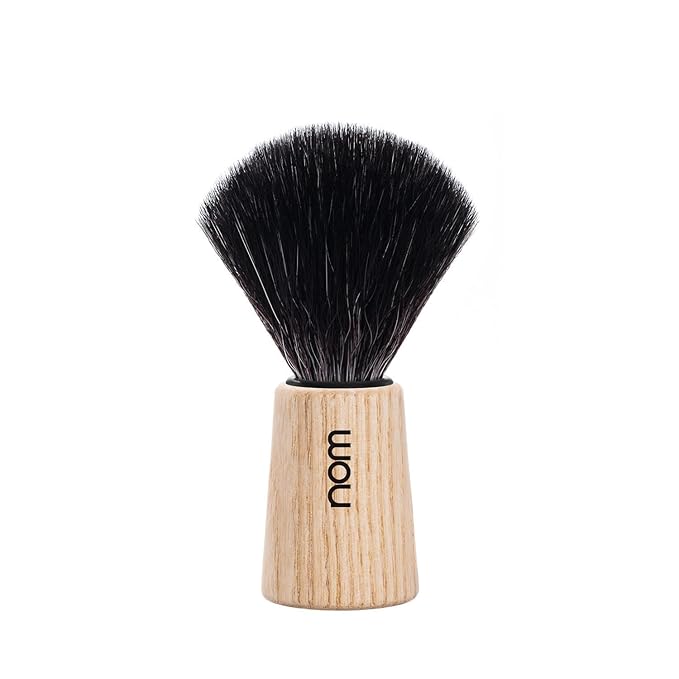 NOM Theo Shaving Brush | Vegan Shave Brush for Shaving soaps and creams | sustainable eco-friendly and reusable | Exfoliating Shaving Brush | Pure Ash handle