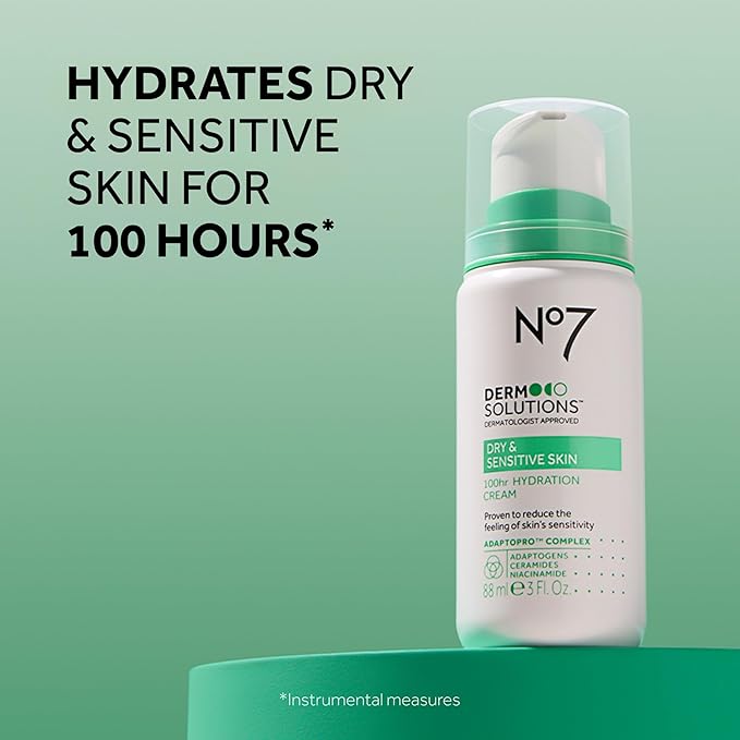 No7 Derm Solutions 100hr Hydrating Face Moisturizer - Face Cream Formulated with Ceramides, Niacinamide & Adaptogens to Help Maintain Moisture Barrier - For Sensitive & Dry Skin (3 Fl Oz)