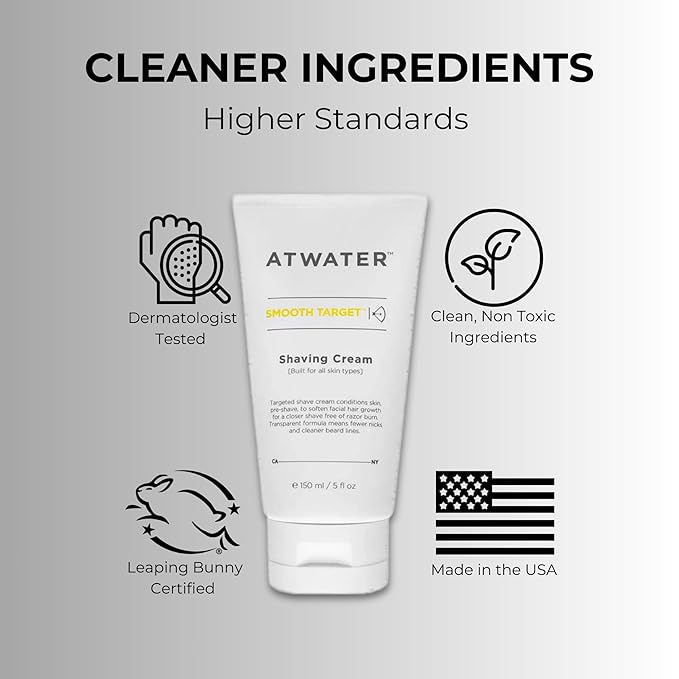 ATWATER Smooth Target Shaving Cream, Men's Pre-Shave and Shave Cream in One, Translucent Formula with Rosa Gallica Extract, Nick-Free Protection for Sensitive Skin - 5 oz (2-Pack)