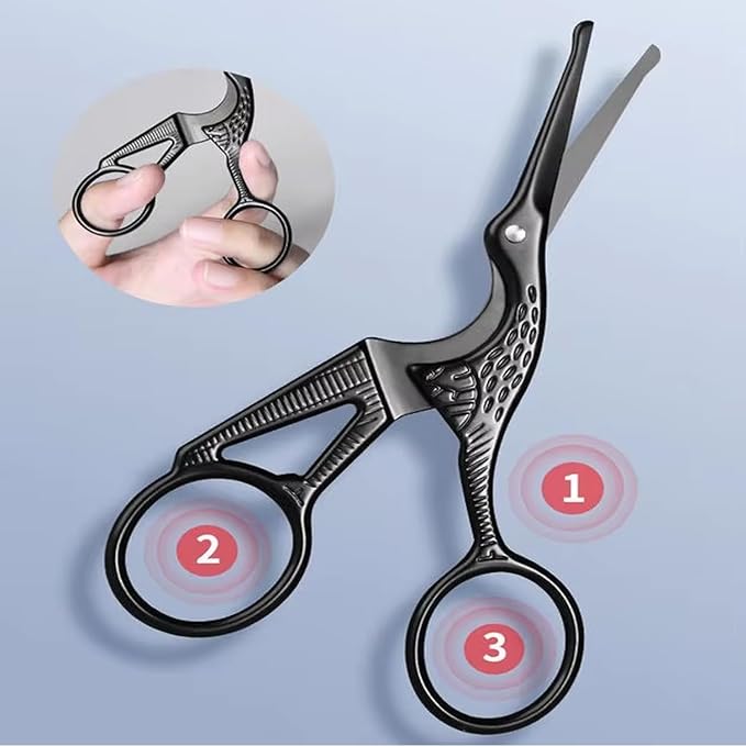 2 Pack Nose Hair Scissors with Bulb Tips Rounded Tip Facial Hair Small Grooming Scissors Vintage Stork Scissor Safety Scissor for Eyebrow Mustache Beard Eyelashes Face Hair Detail Trimming