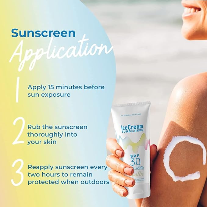IceCream Sunscreen Broad Spectrum SPF 30 Lotion, Body & Face, Sunblock, Moisturizer, Water & Sweat-Resistant, Reef-Friendly & Cruelty-Free, 6oz (177ml) - Vanilla (Pack of 2)