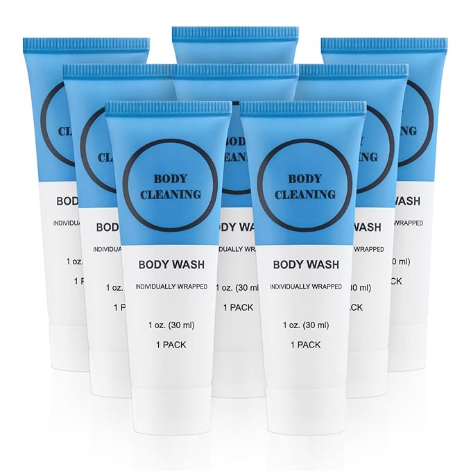Travel Size Body Wash, Individually Wrapped Bulk 1 oz/30 ml Mini Shower Gel Set Trial Sample Small Single Use Toiletries Amenities Kit for Men & Women for Hotel/Camping/Vacation/Homeless (10 Pack)