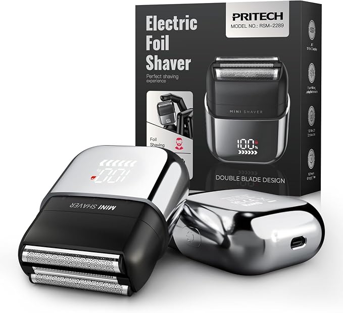 Electric Foil Shaver for Men - Mini Electric Razor for Face Shaving with 3 Floating Blades, USB-C Fast Charging Rechargeable Travel Razor, IPX7 Waterproof Wet Dry, LED Display, Travel Lock