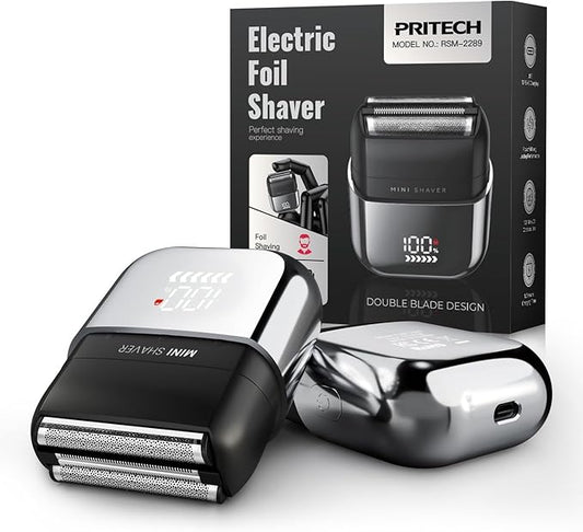 Electric Foil Shaver for Men - Mini Electric Razor for Face Shaving with 3 Floating Blades, USB-C Fast Charging Rechargeable Travel Razor, IPX7 Waterproof Wet Dry, LED Display, Travel Lock