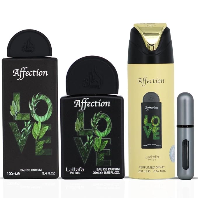 Lattafa Pride - Affection for Men - 3 Pc Gift Set 3.4oz EDP Spray, 6.67oz Perfumed Body Spray, 0.67oz EDP Spray