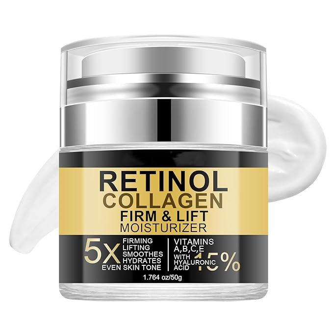 Retinol Collagen Firm & Lift Moisturizer for Face & Neck, Day & Night Anti Aging Facial Cream with Hyaluronic Acid Vitamins A B C E, Tightening Lifting Hydrating Smooth Texture for Women Men, 1.764 oz