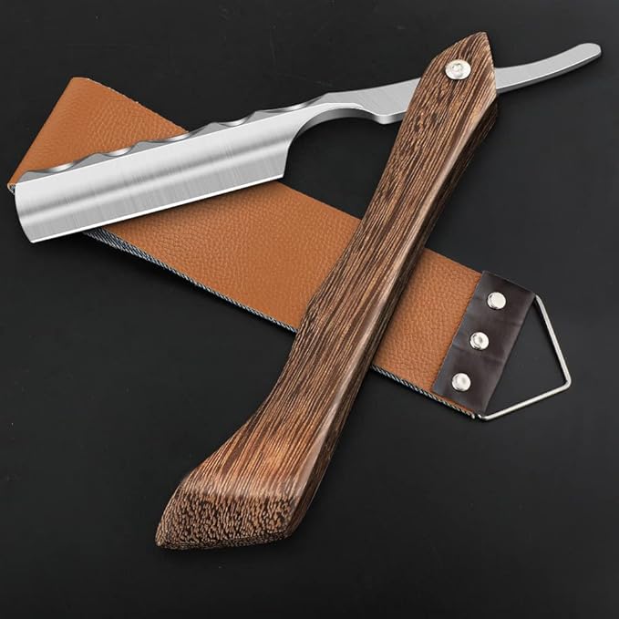 Straight Razor With Strope - Professional Straight Edge Barber Premium Stainless Steel Shaver With Shaving Strop for Men Home & Salon Grooming Using (NO.159)