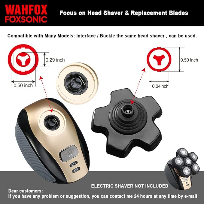 WAHFOX 6 Magnetic Blades for Head Shaver Replacement Blades (Magnetic Interface Unique) Head Shaver Replacement Heads